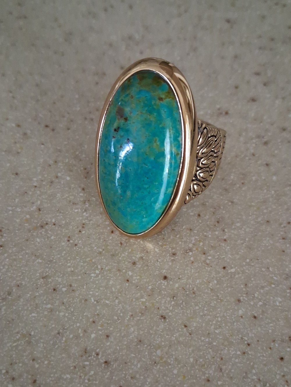 Studio Barse Gold-Tone Ring with Turquoise Blue Oval Stone